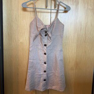Le Rumi Linen Cotton Tan Front Tie Mini Dress XS Only Worn for Photos